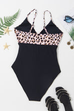 Load image into Gallery viewer, Black Animal Print Belted Ruched V Neck One-piece Swimsuit | Swimwear/One Piece Swimsuit
