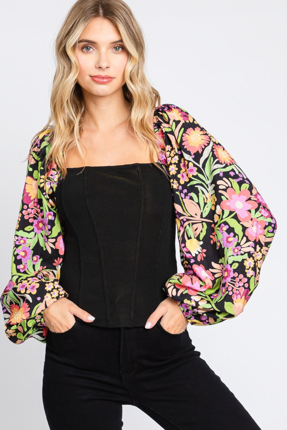 Womens Floral Blouse | ODDI Full Size Floral Balloon Sleeve Blouse | Tops/Blouses & Shirts