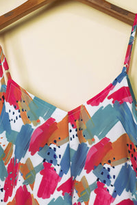 Maxi Dress | Multi-Color Abstract Print Spaghetti Straps