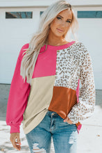 Load image into Gallery viewer, Rose Leopard Patchwork Color Block Ribbed Long Sleeve Top | Tops/Long Sleeve Tops
