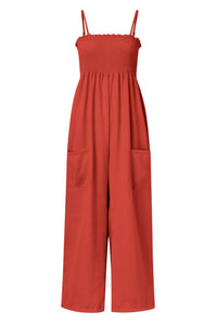 Womens Jumpsuit | Smocked Spaghetti Strap Wide Leg Jumpsuit | jumpsuit