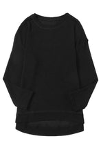 Load image into Gallery viewer, Oversized Top | Black Waffle Knit High Slits
