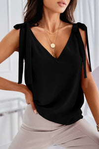 Black Tie On Shoulder V Neck Tank Top | Tops/Tank Tops