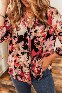 Red Floral Print Button Up Casual Shirt | Tops/Blouses & Shirts