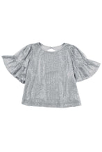 Load image into Gallery viewer, Gray Ruffled Sleeves Sequin Blouse | Tops/Blouses &amp; Shirts
