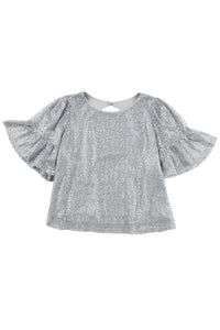 Gray Ruffled Sleeves Sequin Blouse | Tops/Blouses & Shirts