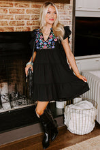 Load image into Gallery viewer, Black Floral Embroidered Tiered Ruffled Mini Dress | Dresses/Mini Dresses
