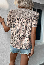 Load image into Gallery viewer, Puff Sleeve Blouse | Khaki Leopard Round Neck Top
