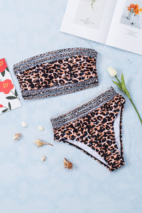 Leopard Print Bandeau Webbing High Waist Sexy Bikini Swimsuit | Swimwear/Bikinis