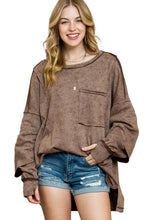 Load image into Gallery viewer, Brown Exposed Seam Thumbhole Drop Shoulder Loose Sweatshirt | Tops/Sweatshirts &amp; Hoodies
