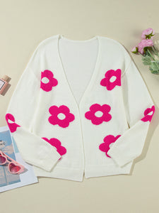 Flower Cardigan | Open Front Long Sleeve Sweater