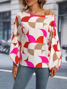 Womens Blouse-Printed One Shoulder Balloon Sleeve Blouse | Tops/Blouses & Shirts