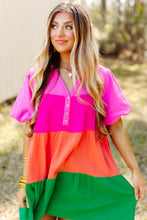 Load image into Gallery viewer, Multicolor Color Block Tiered Puff Sleeve Dress | Dresses/Mini Dresses
