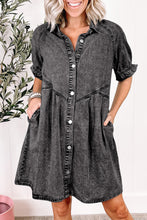 Load image into Gallery viewer, Denim Dress | Medium Grey Mineral Wash Ruffled Short Sleeve
