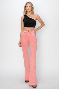 RISEN Pink Jeans | High Rise Side Slit Cargo Jeans