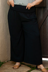 Black Shirred High Waist Plus Size Wide Leg Pants | Plus Size/Plus Size Bottoms