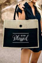 Load image into Gallery viewer, Black Weekend Bag | Black Blessed Printed Vintage Tote Bag
