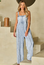 Load image into Gallery viewer, Beau Blue Light Wash Frayed Exposed Seam Wide Leg Denim Overall | Bottoms/Jumpsuits &amp; Rompers
