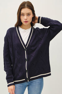 Cable-Knit V-Neck Cardigan