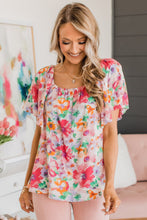 Load image into Gallery viewer, Multicolor Watercolor Floral Square Neck Ruffle Sleeve Blouse | Tops/Blouses &amp; Shirts
