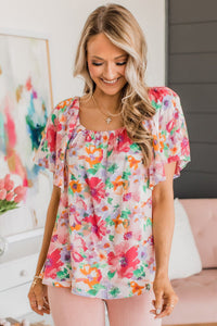 Multicolor Watercolor Floral Square Neck Ruffle Sleeve Blouse | Tops/Blouses & Shirts