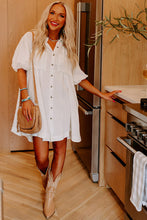 Load image into Gallery viewer, Mini Dress | White Half Puff Sleeve Buttoned Shirt
