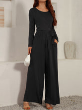 Load image into Gallery viewer, Black Long Sleeve Jumpsuit | Tied Neck
