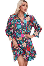 Load image into Gallery viewer, Green Floral Print Puff Sleeve Ruffled Mini Dress | Dresses/Floral Dresses
