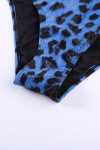 Blue Leopard Print Zipper Cut-out Rash Guard Swimsuit | Swimwear/Rash Guards