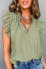 Load image into Gallery viewer, Flutter Sleeve Blouse | Mist Green V Neck Textured Top
