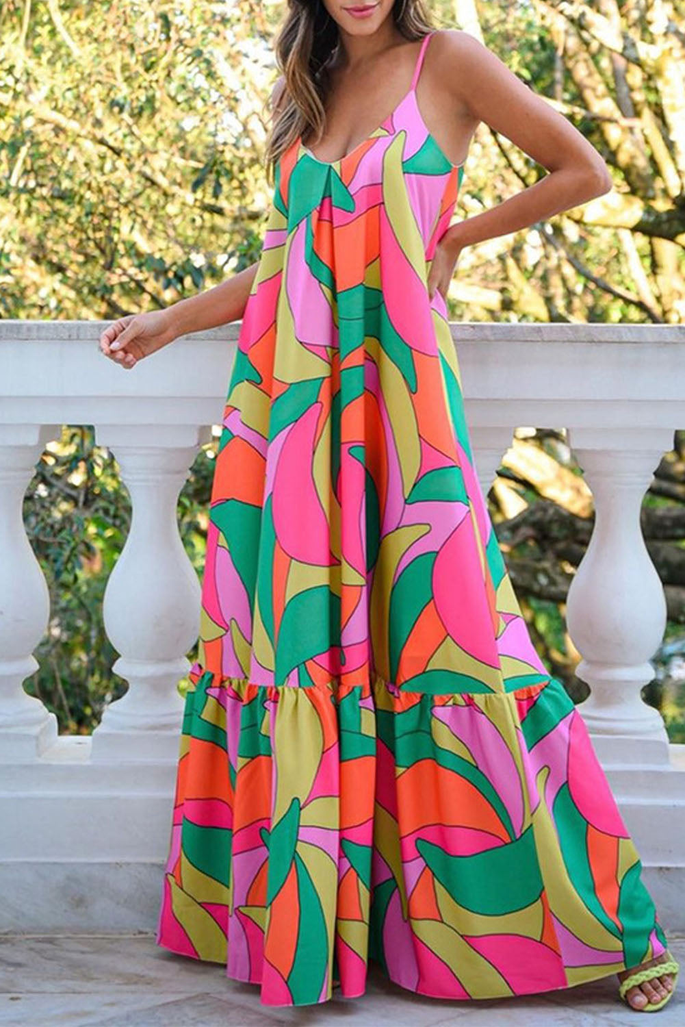 Multicolor Boho Geometric Print Sleeveless Maxi Dress | Dresses/Maxi Dresses