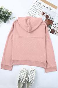 Pink Casual Button Solid Patchwork Trim Hoodie | Tops/Sweatshirts & Hoodies