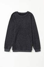 Load image into Gallery viewer, Pullover Sweatshirt | Black Solid Ribbed Knit Round Neck
