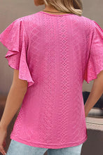 Load image into Gallery viewer, Lipstick Pink Top | Twisted V-Neck Flutter Sleeve Blouse
