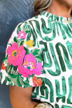 Load image into Gallery viewer, Puff Sleeve Top | Blackish Green Embroidered Frilled Printed Top
