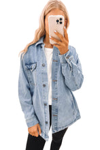 Load image into Gallery viewer, Sky Blue Acid Wash Flap Pocket Boyfriend Shacket | Outerwear/Denim jackets
