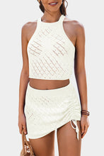 Load image into Gallery viewer, White Hollowed Crochet Cropped 2 Piece Beach Dress | Swimwear/Beach Cover-ups
