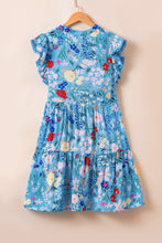 Load image into Gallery viewer, V Neck Ruffled Dress | Sky Blue Floral Flutter Sleeve Dress
