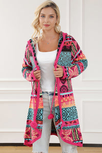 Rose Boho Aztec Knitted Pom Pom Tie Hooded Cardigan | Tops/Sweaters & Cardigans