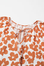 Load image into Gallery viewer, Orange Plus Size Floral Print Drawstring V Neck Short Sleeve Blouse | Plus Size/Plus Size Tops/Plus Size Blouses &amp; Shirts
