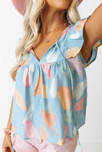 Load image into Gallery viewer, Cap Sleeve Top | Sky Blue Splotches Pattern Ruffled Shift Top
