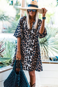 Black Leopard Puff Sleeve Buttons Front Shirt Dress | Dresses/Mini Dresses