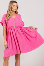 Load image into Gallery viewer, Bright Pink Dress | Button Up Short Sleeve Dress
