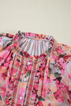 Load image into Gallery viewer, Floral Print Blouse | Ruffled Stitch Buttoned Top
