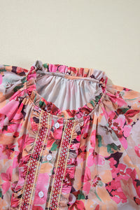 Floral Print Blouse | Ruffled Stitch Buttoned Top