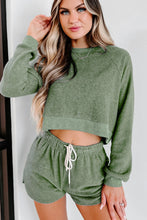 Load image into Gallery viewer, Shorts Set | Green Fleece Two-piece Cropped Pullover Shorts
