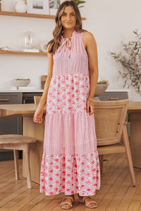 Pink Abstract Print Split Neck Sleeveless Maxi Dress | Dresses/Maxi Dresses