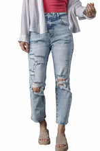 Load image into Gallery viewer, Sky Blue Light Wash Frayed Slim Fit High Waist Jeans | Bottoms/Jeans
