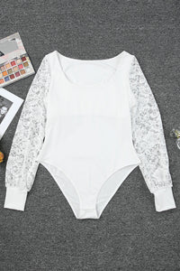 White Lace Sleeves Square Neck Bodysuit | Tops/Bodysuits