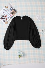 Load image into Gallery viewer, Puff Sleeve Blouse | Black Billowy Mesh Ribbed Top
